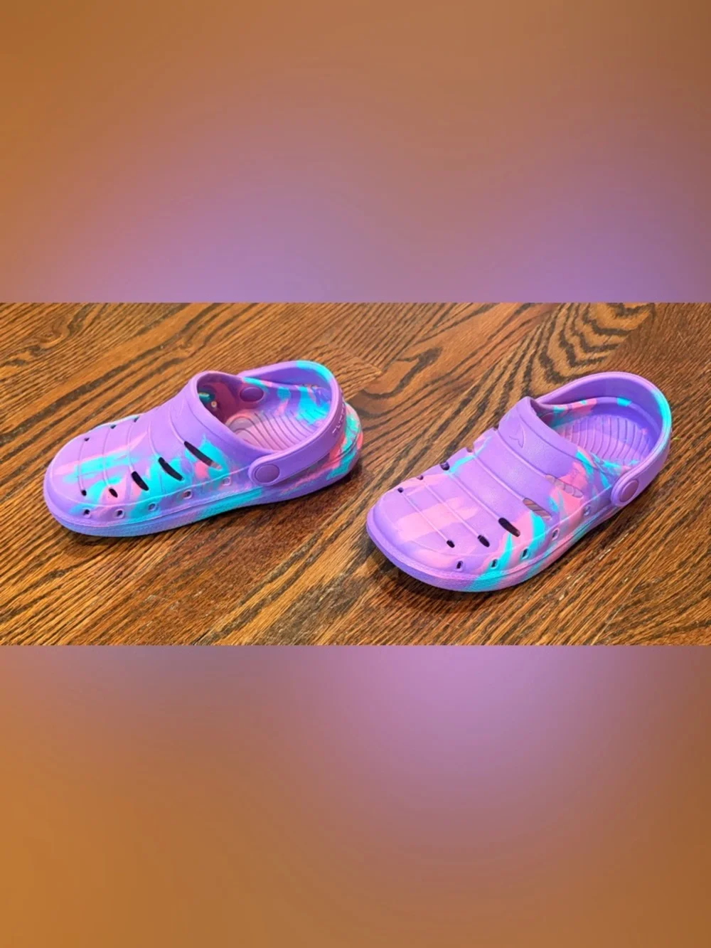 Rugged Shark Kids Purple Tie-Dye Water Clogs with Heel Strap